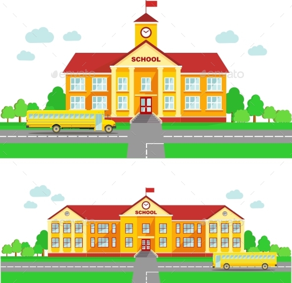 Panoramic Background with School Building - Buildings Objects