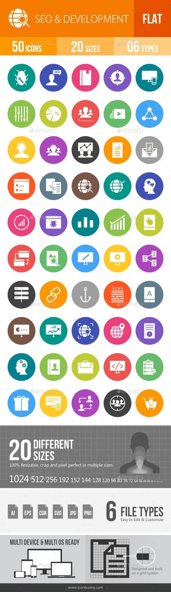 SEO & Development Services Flat Round Icons - Icons