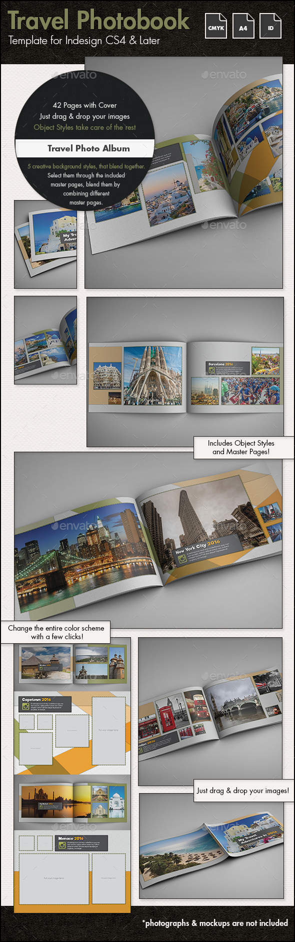 Travel Photo Album Template g2 - A4 Landscape - Photo Albums Print Templates