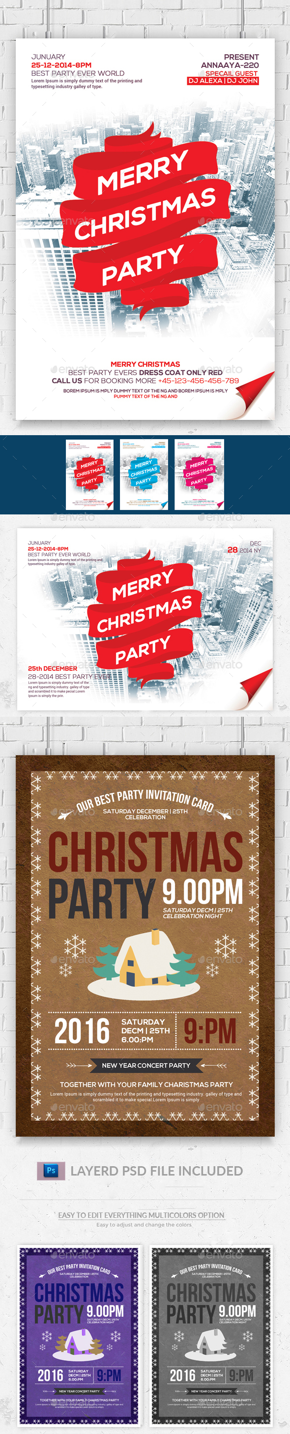 Christmas Party Flyer & Invitation Bundle - Holidays Events