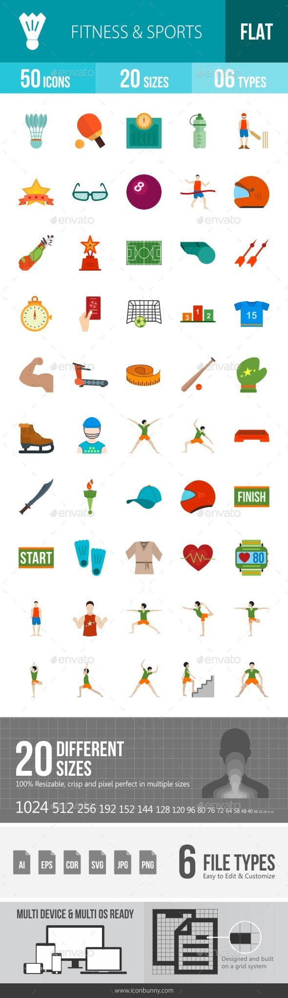 Fitness & Sports Flat Multicolor Icons - Icons