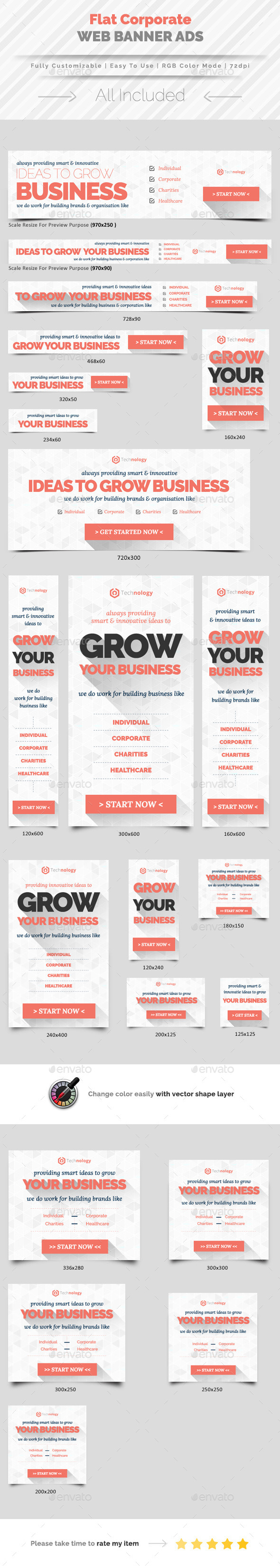 Flat Corporate Web Banner Ads - Banners & Ads Web Elements