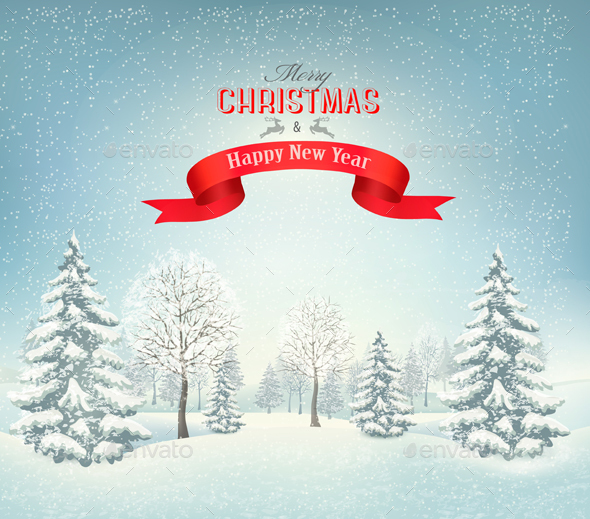 Christmas Background With A Snowy Landscape. - Christmas Seasons/Holidays