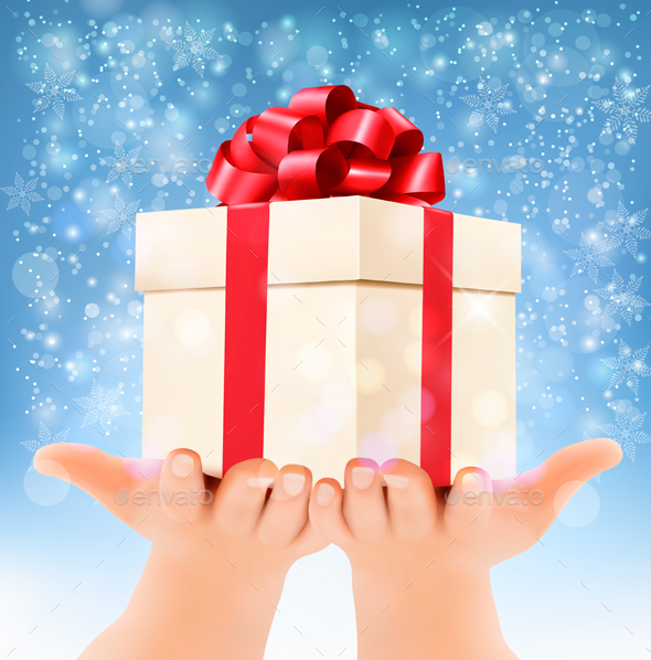 Holiday Background With Hands Holding Gift Box - Christmas Seasons/Holidays
