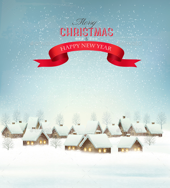 Holiday Christmas Background With A Village - Christmas Seasons/Holidays