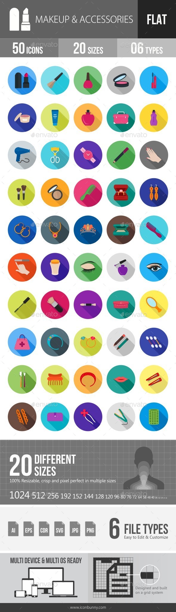 Makeup & Accessories Flat Shadowed Icons - Icons