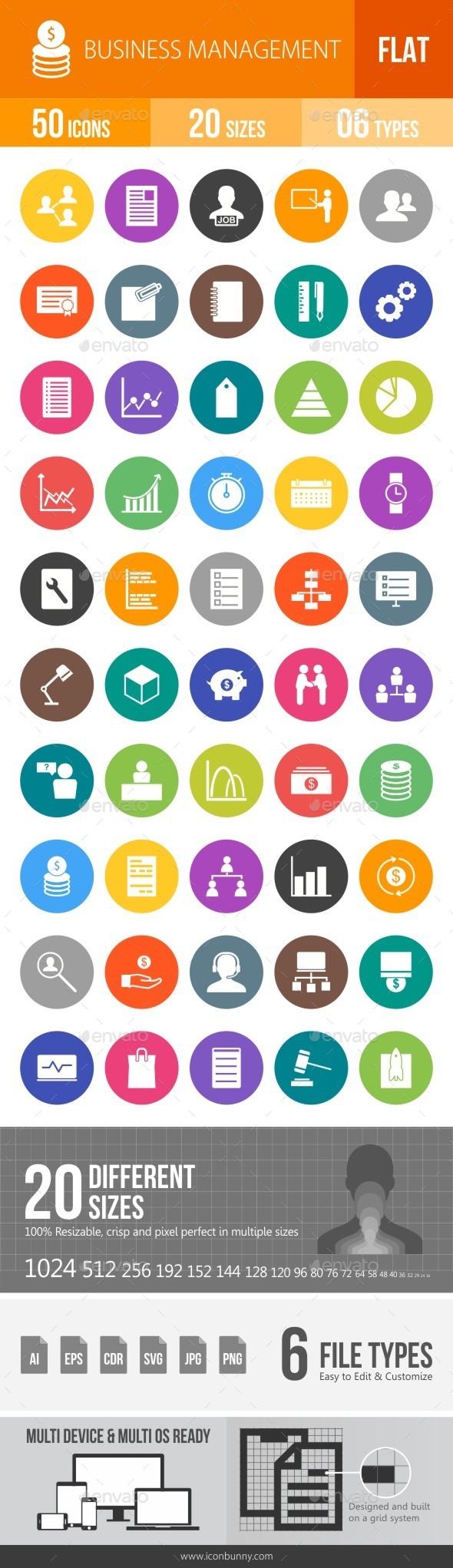 Business Management Flat Round Icons - Icons