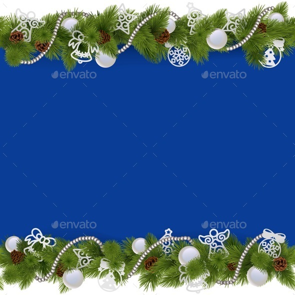 Vector Blue Christmas Border with Beads - Christmas Seasons/Holidays