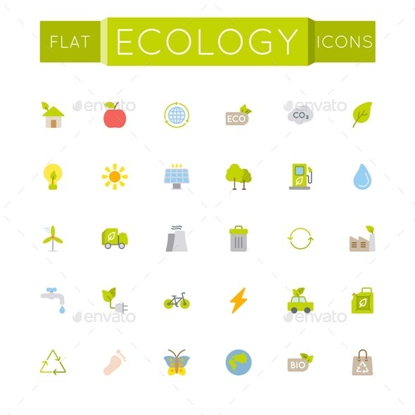 Vector Flat Ecology Icons - Industries Business