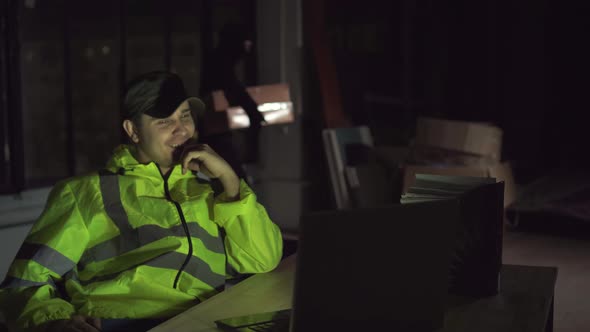 Portrait of Funny Security Guard and Robber at Night alt