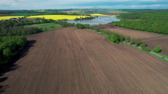 Drone flight over a field