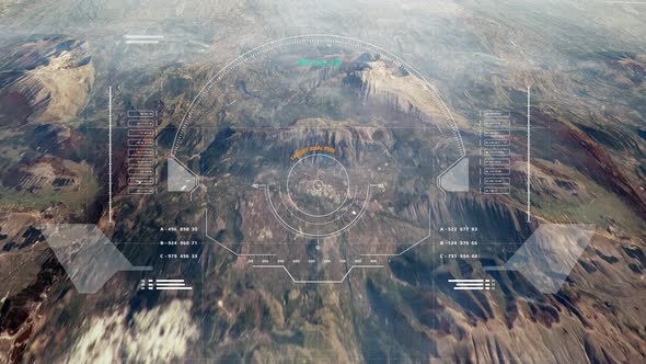 Hud Futuristic Aerial Surveillance Flyover Mystery Mountain for Enemy Target Checking