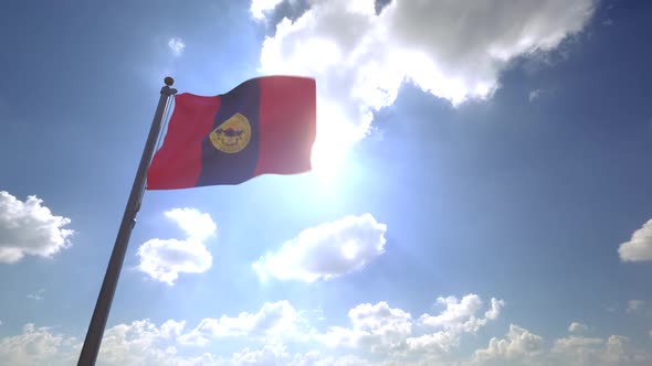 Downey City Flag (California, USA) on a Flagpole V4