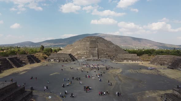 top view drone pyramids sun and moon Teotihuacán mexico in calzada de los muertos 