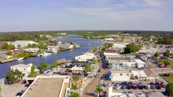 Lowering Aerial View of a Lake Passing Through the City of New Port Richey alt