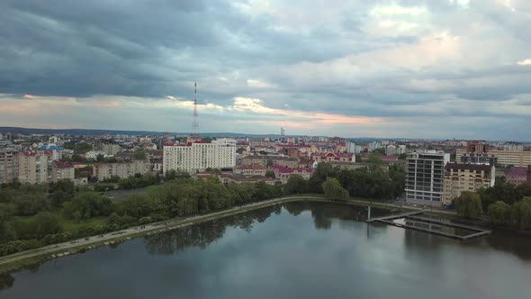 Aerial view of Ivano-Frankivsk city residential area with high apartment buildings, Ukraine alt