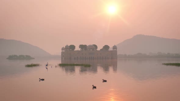 Tranquil Morning at Jal Mahal Water Palace at Sunrise in Jaipur. Rajasthan, India alt