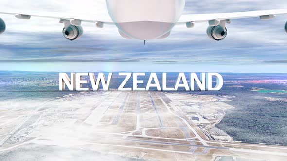Commercial Airplane Over Clouds Arriving Country New Zealand alt