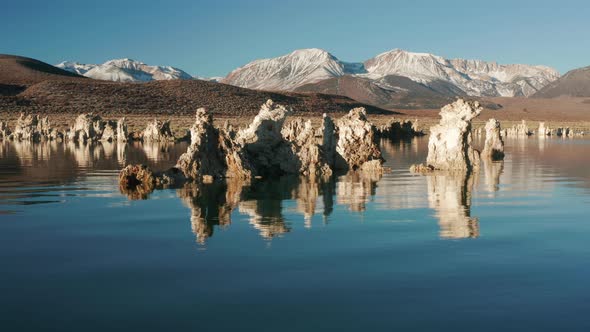 Mountain Lake with Blue Water and White Rocks. Reflection in the Water  Aerial alt