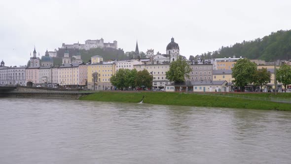 View From Love Bridge on Center of Salzburg During the Rain, Austria alt