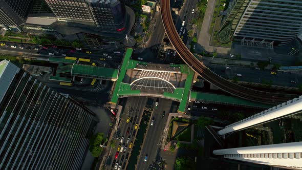 4k Aerial city view of Bangkok dowtnown, Flying over Bangkok, Thailand. alt