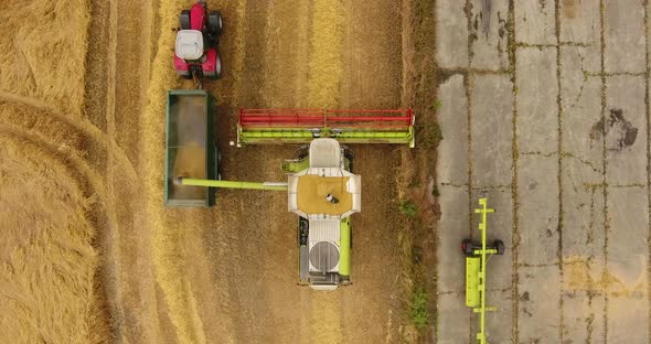 Aerial view of combine harvester