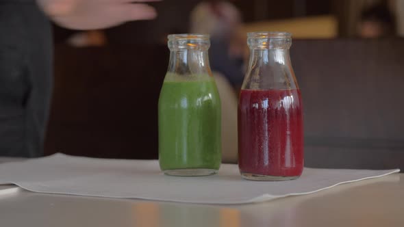 Fruit cocktails, tapioca dessert and fresh kiwi in cafe alt