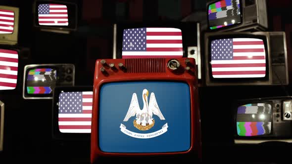 Vintage Televisions Displaying Louisiana Flags alt