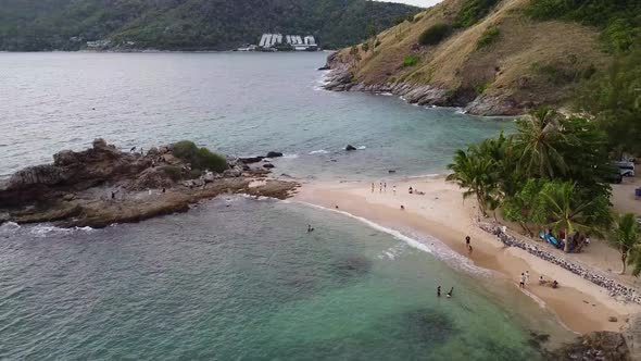 Small Tropical Beach with Rocky Point Aerial alt