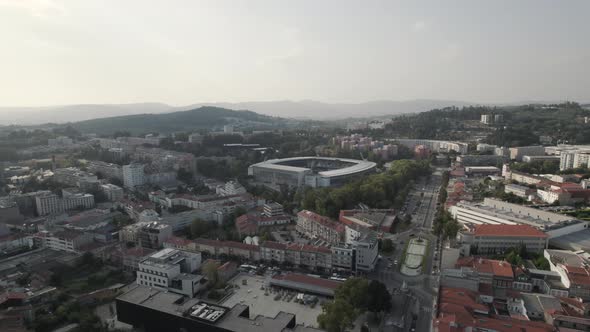 Guimaraes Stadium, hosted two games from Euro 2004. Aerial cityscape