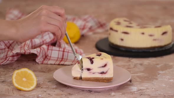 Slice of Cheesecake with Cherries
