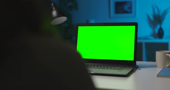 Woman Using Green Screen Computer