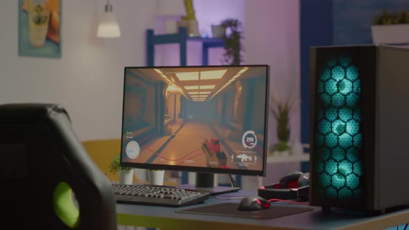 Gaming Room No People in Equiped with RGB Powerful Pc alt