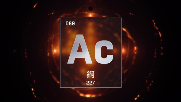 Actinium as Element 89 of the Periodic Table on Orange Background in Chinese Language