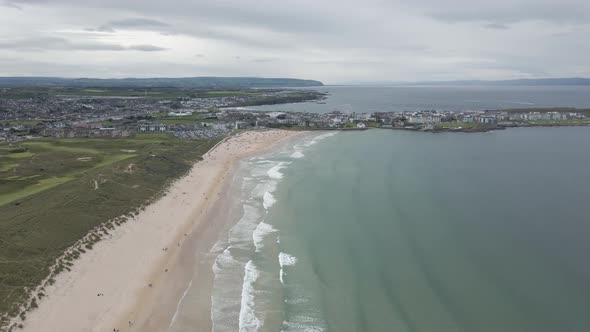 Stunning Landscape Of The Seaside Town And Portrush Whiterocks Beach With Ocean Waves In Portrush, N alt