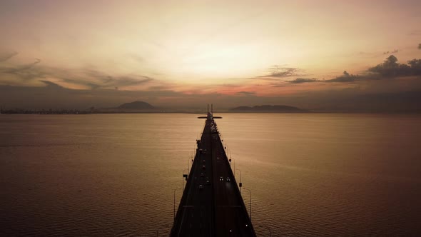 Silhouette morning car traffic at bridge alt