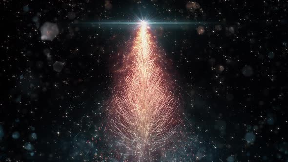 Animated Orange Christmas Pine Tree Star background seamless loop HD resolution.