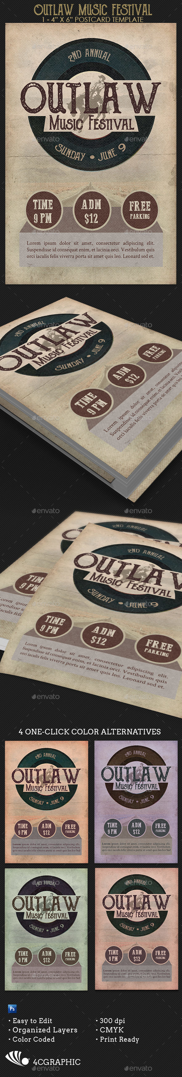 Outlaw Music Festival Flyer Template - Concerts Events