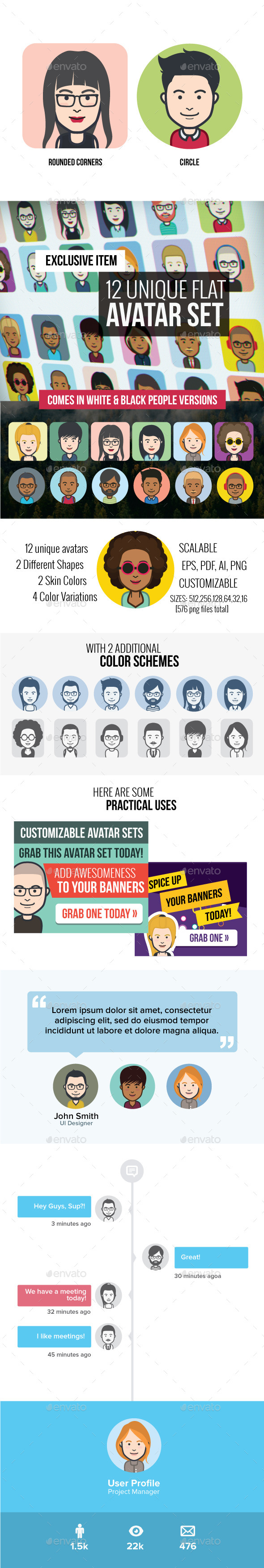 12 Vector Avatars - People Characters