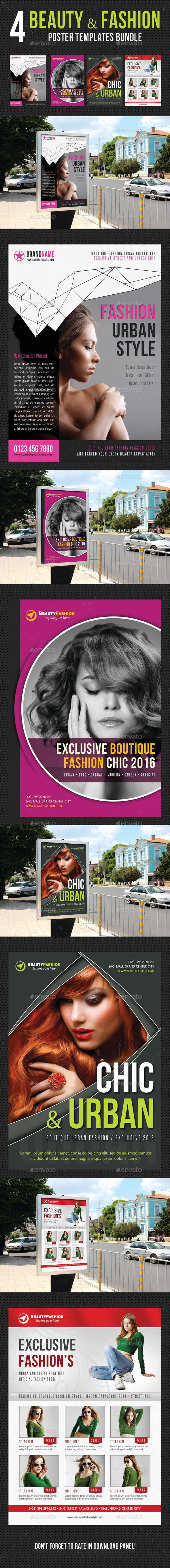 4 in 1 Beauty and Fashion Poster Bundle 04 - Signage Print Templates