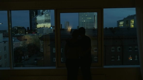 Couple Looking At Night City In Hugs, Stock Footage | VideoHive