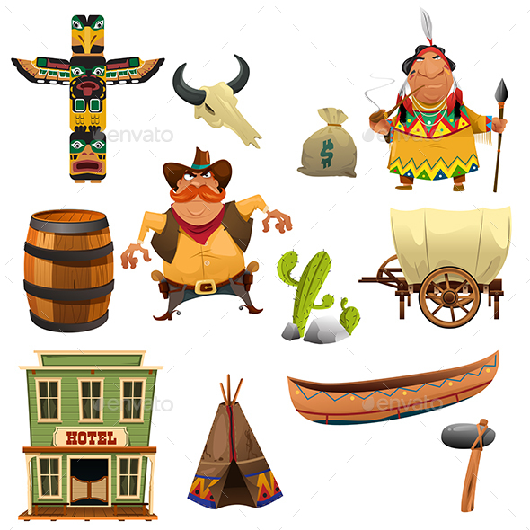 Cowboys and Indians Icons - Objects Vectors