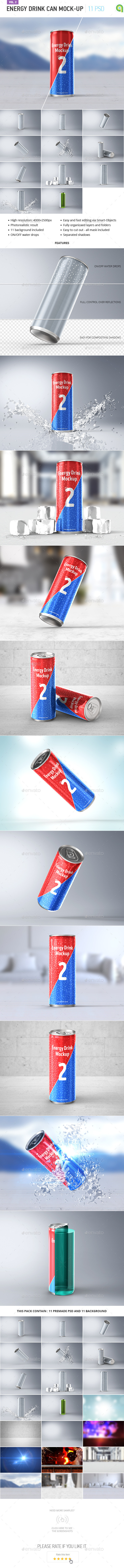 Energy Drink Can Mock-up vol.2 - Food and Drink Packaging