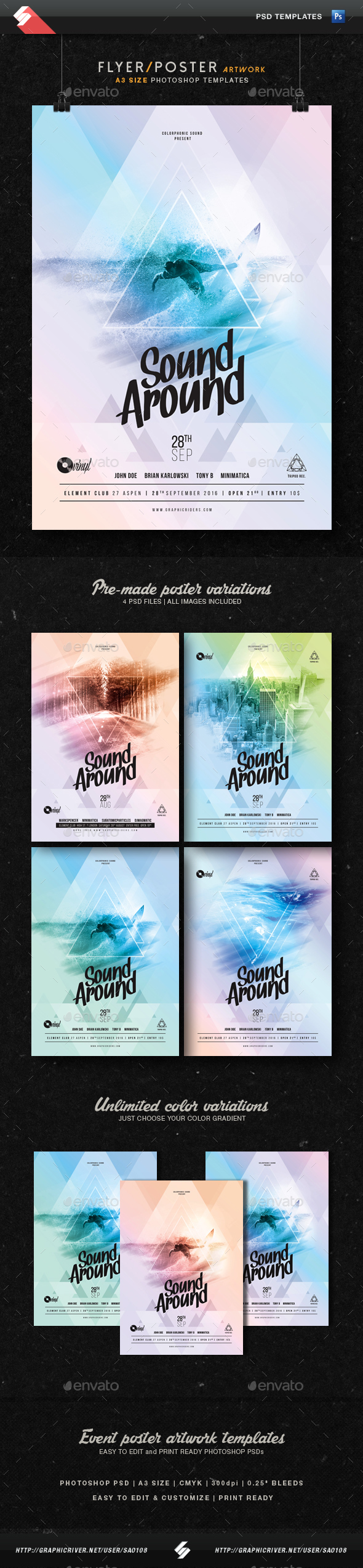 Sound Around - Party Flyer Artwork Template A3 - Clubs & Parties Events