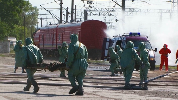 Emergency Workers Saving People And Watering Tanks