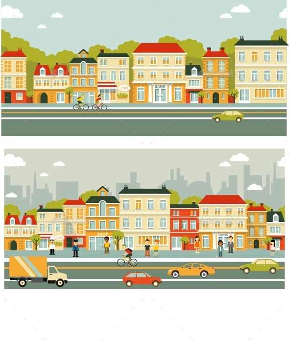 Two City Street Backgrounds - Buildings Objects