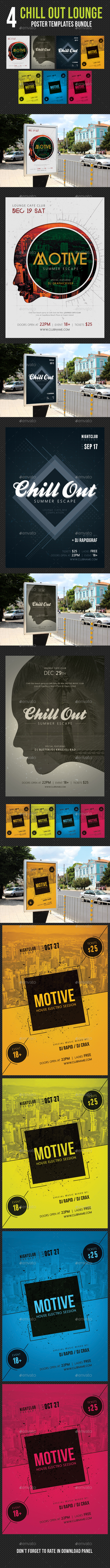 4 in 1 Chill Out Lounge Poster Bundle - Signage Print Templates