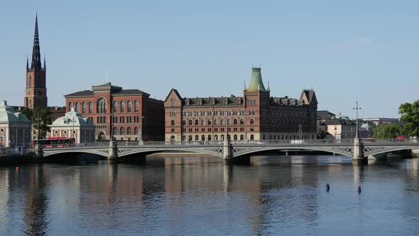 The Riddarholm Church and the Vasabron bridge in Stockholm Sweden alt