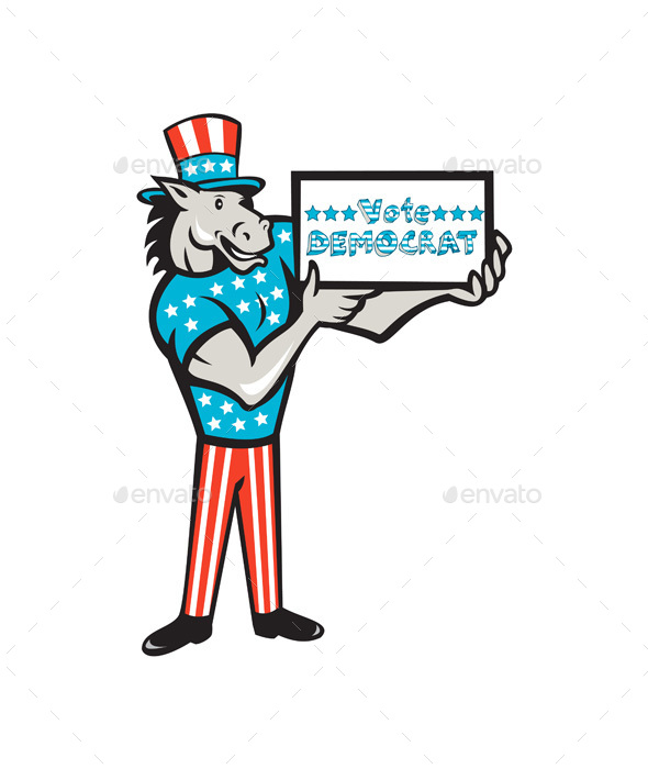 Vote Democrat Donkey Mascot Standing Cartoon - Animals Characters