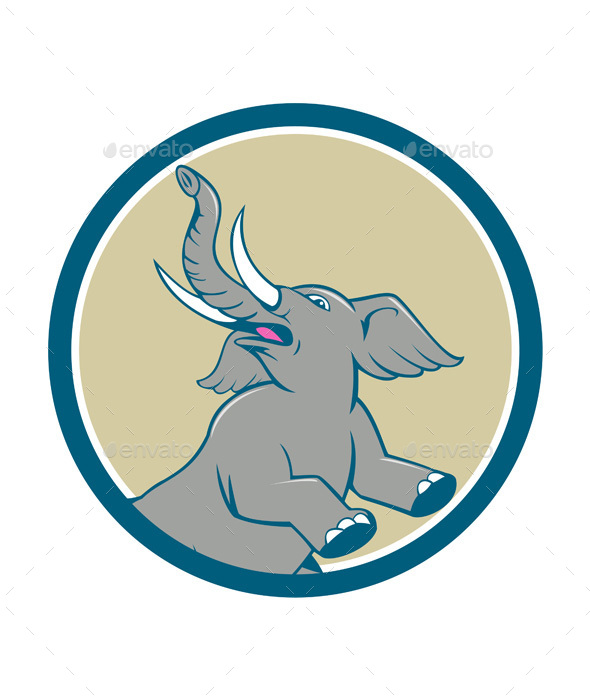 Elephant Prancing Circle Cartoon - Animals Characters
